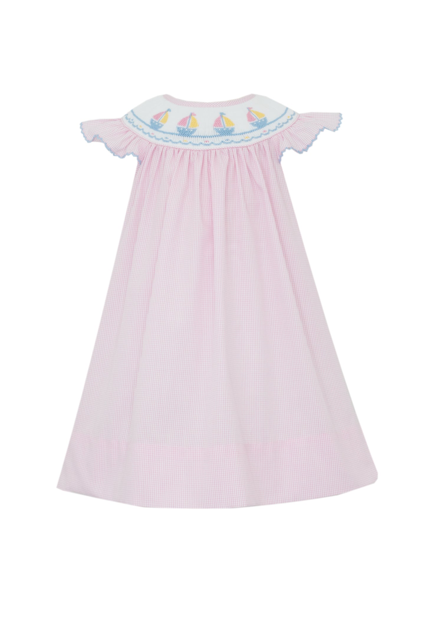Sailboats Bishop Smocked Pink Check Dress