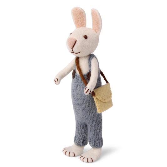 Extra Large White Bunny with Blue Pants and Bag