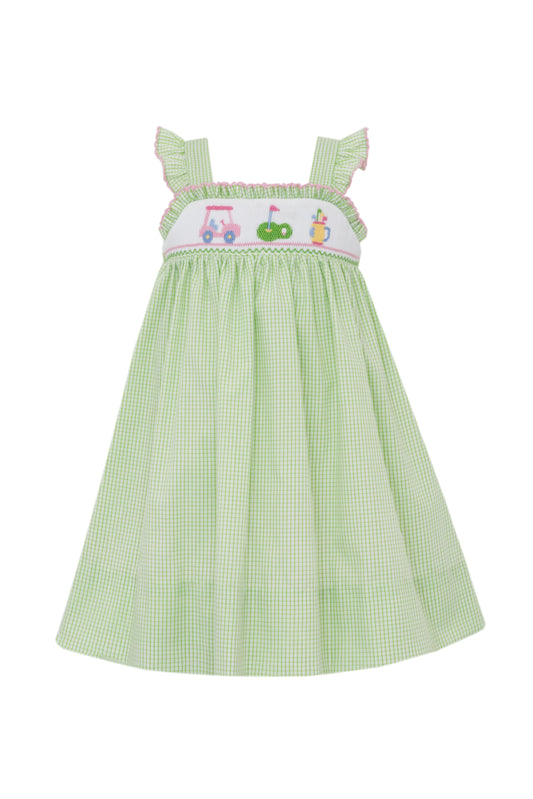 Golf Smocked Green Check Strappy Sundress