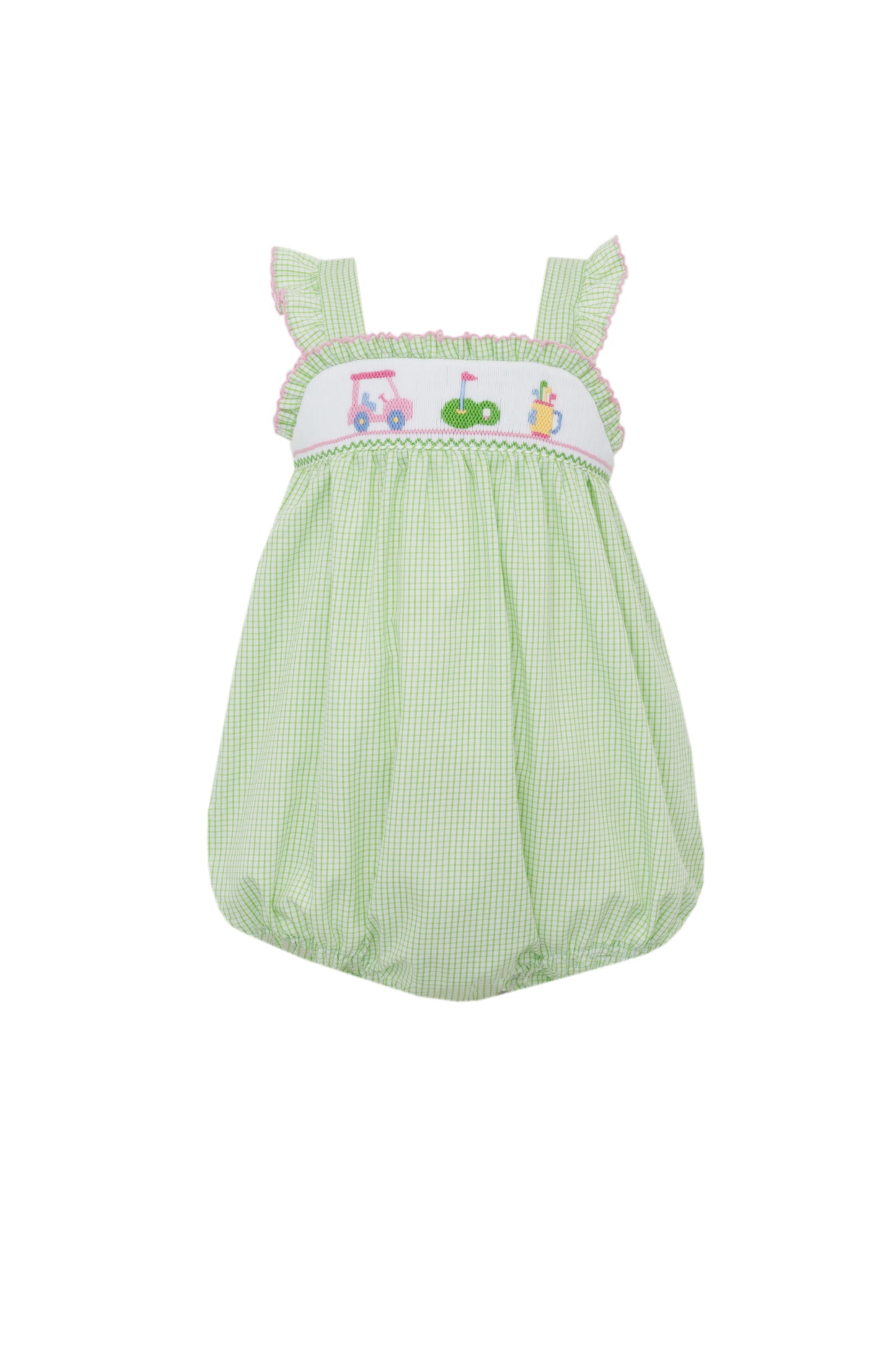 Girl's Golf Smocked Green Check Strappy Sun Bubble