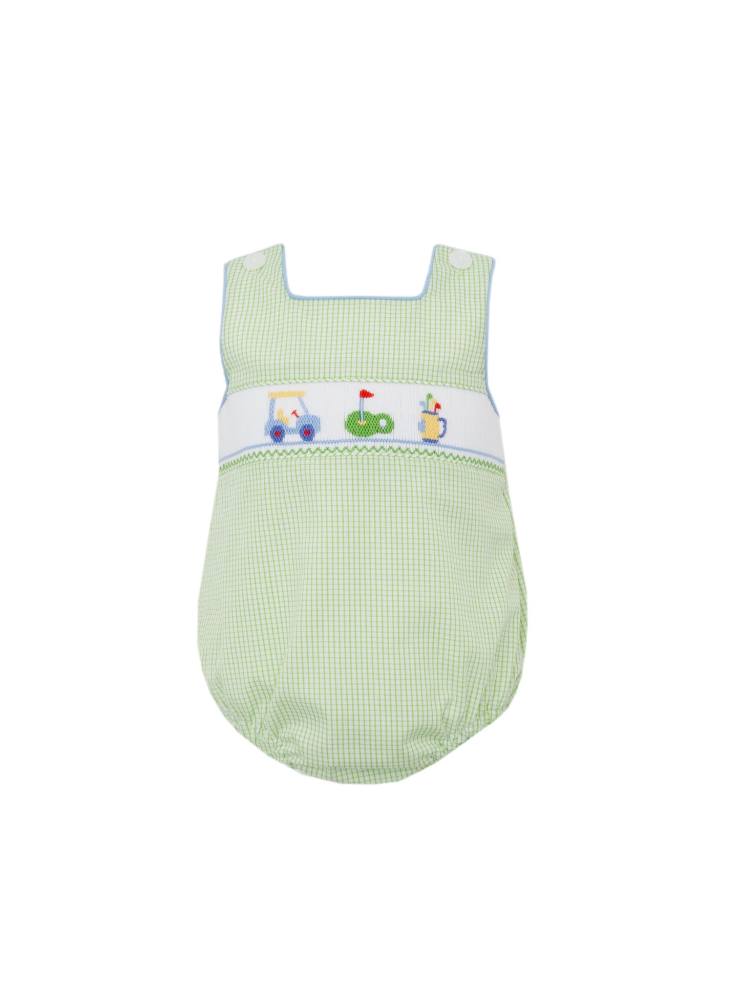 Boy's Golf Smocked Green Check Sun Bubble