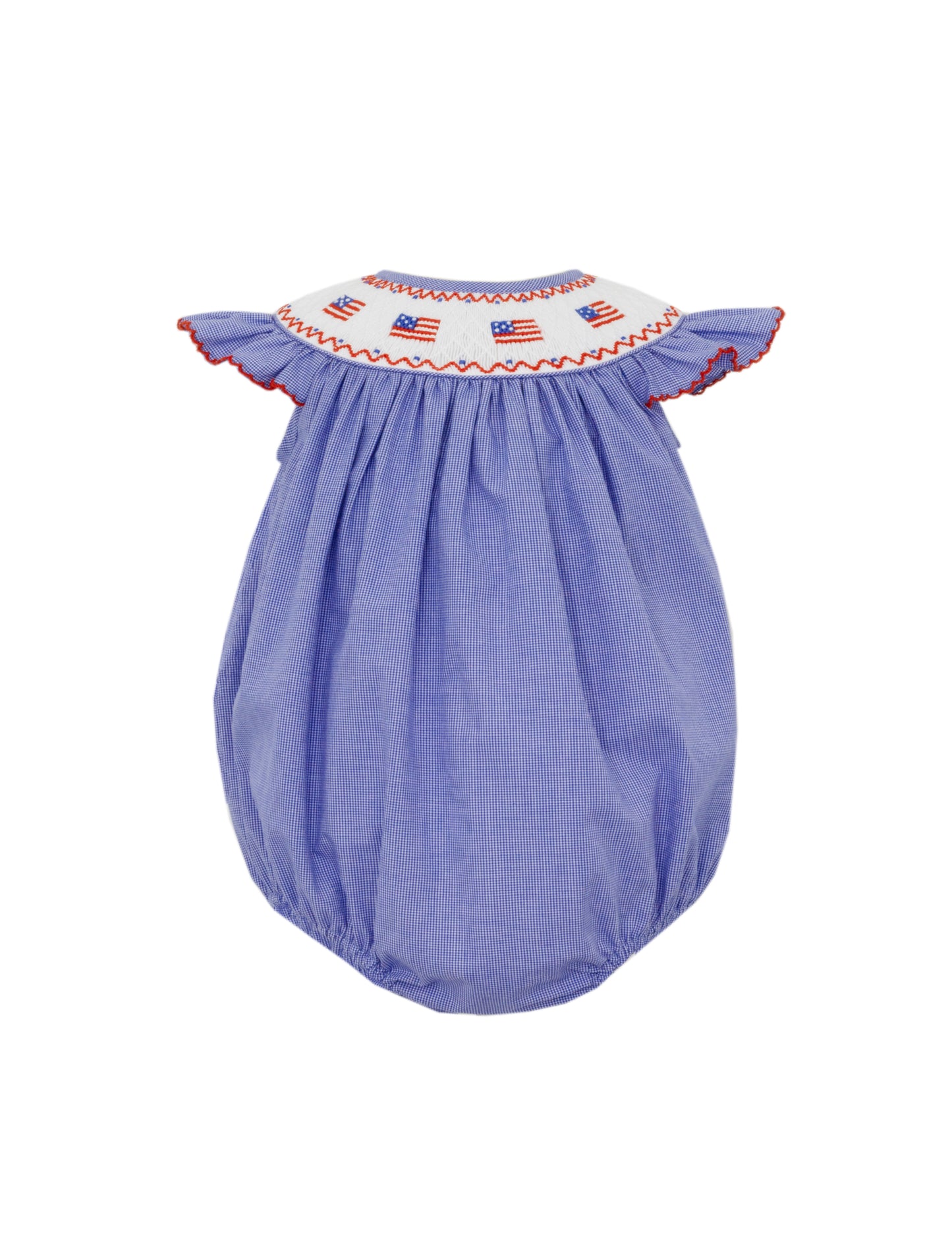 Girl's Flags Bishop Smocked Royal Blue Micro Check Bubble