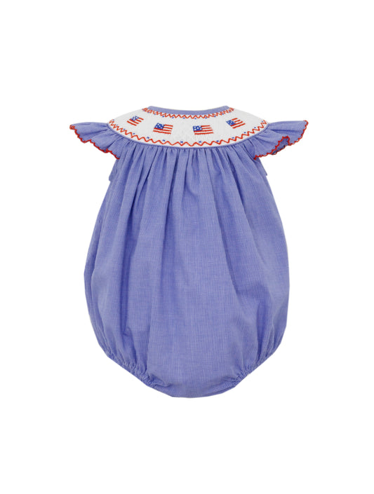 Girl's Flags Bishop Smocked Royal Blue Micro Check Bubble