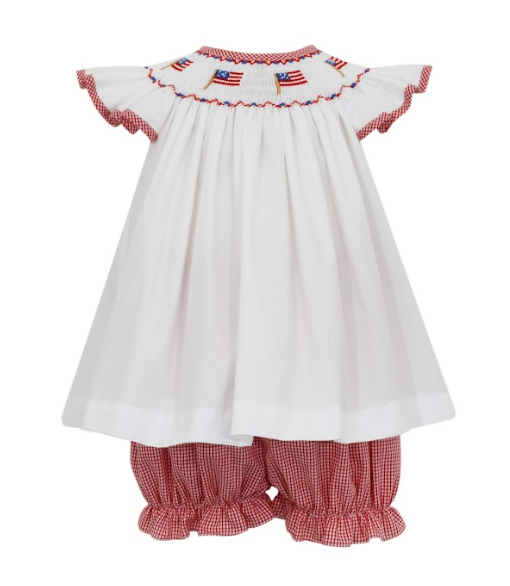 Flag Bishop Smocked White Angel Wing Red Bloomer Set