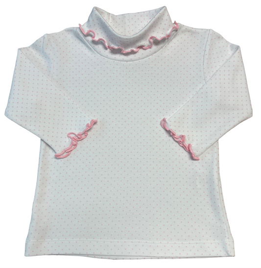 Girl's Lt. Pink Polka Dot Lettuce Edge Turtleneck