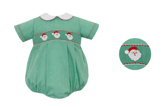 Boy's Santa Green Gingham Bubble