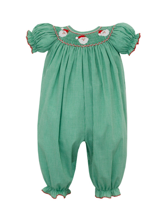 Girl's Santa Green Gingham Long Bubble