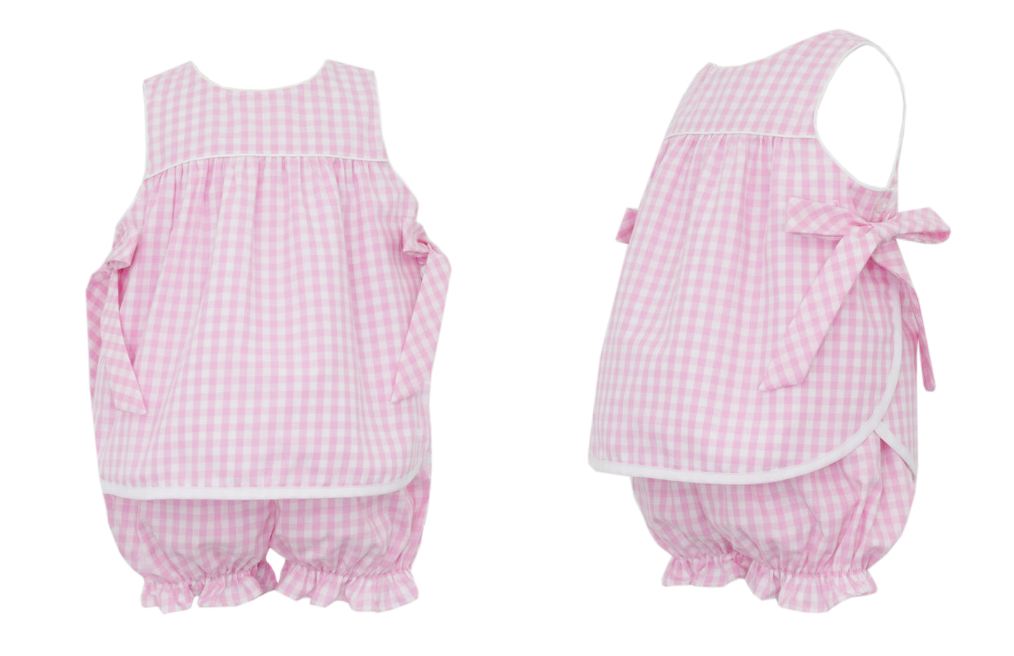 Pink Gingham Apron Bloomer Set with Side Bows