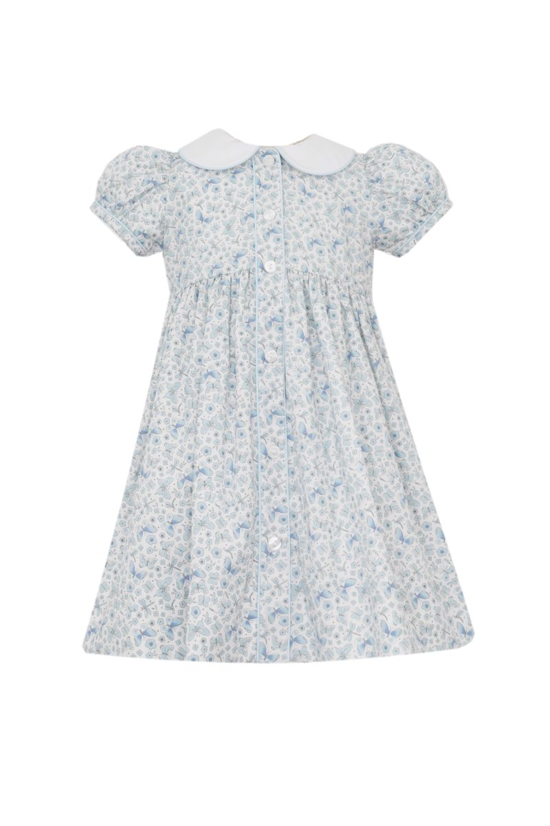 Butterfly Lt Blue Floral Print Button Down Collared Dress