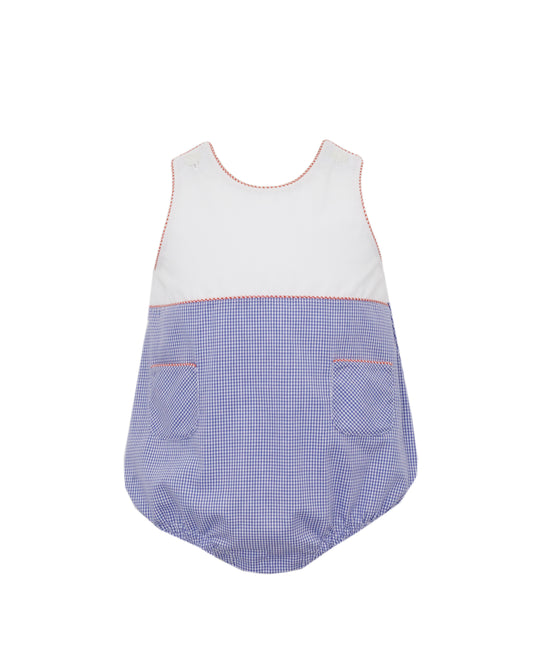 Boy's Royal Blue Gingham & Red Trim Sun Bubble
