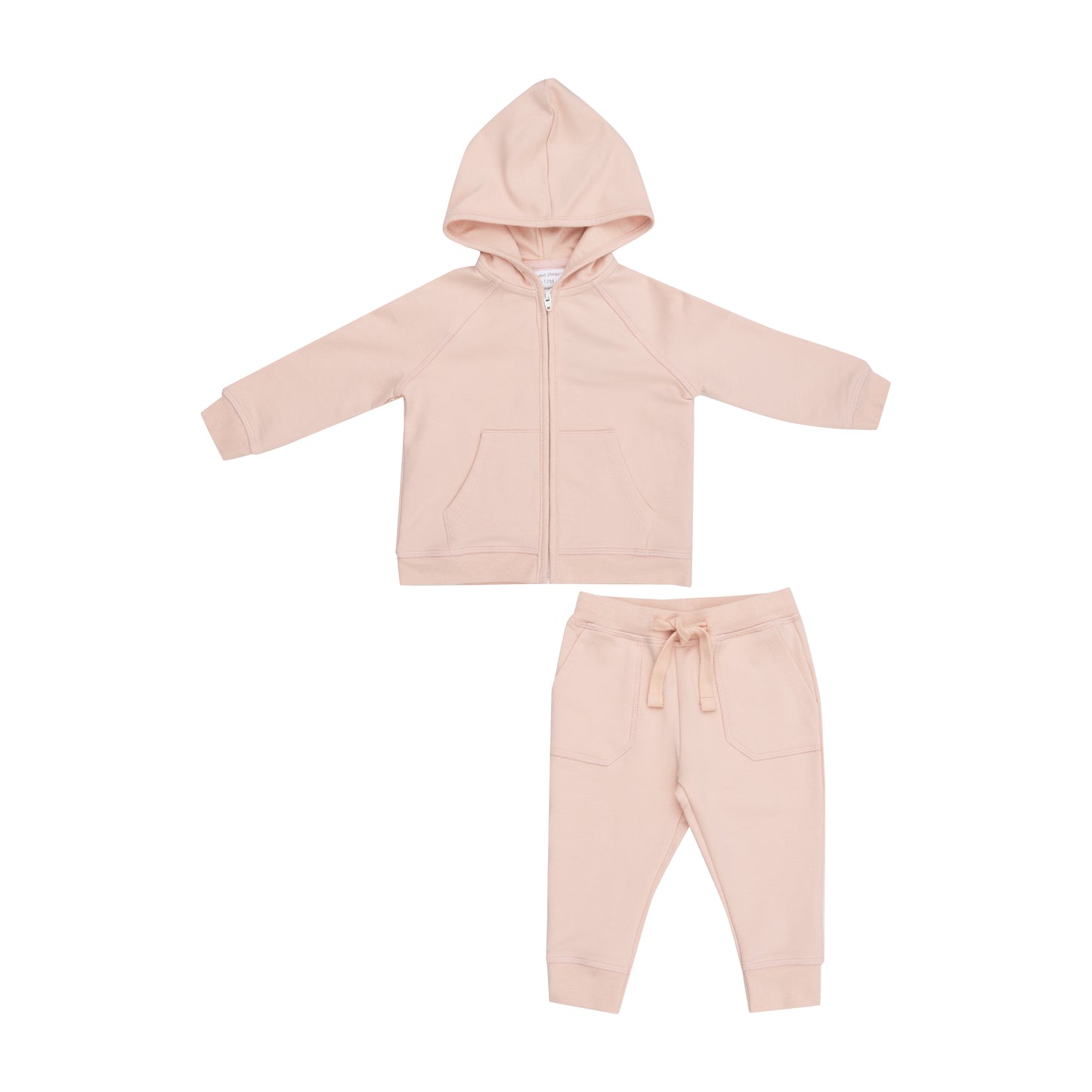 French Terry Hoodie & Jogger Set, Solid Pink