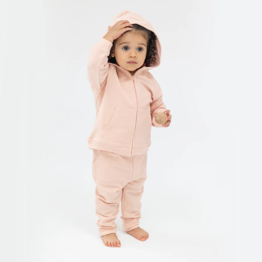 French Terry Hoodie & Jogger Set, Solid Pink