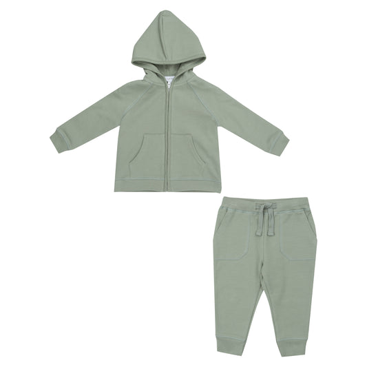 French Terry Hoodie & Jogger Set, Solid Desert Sage