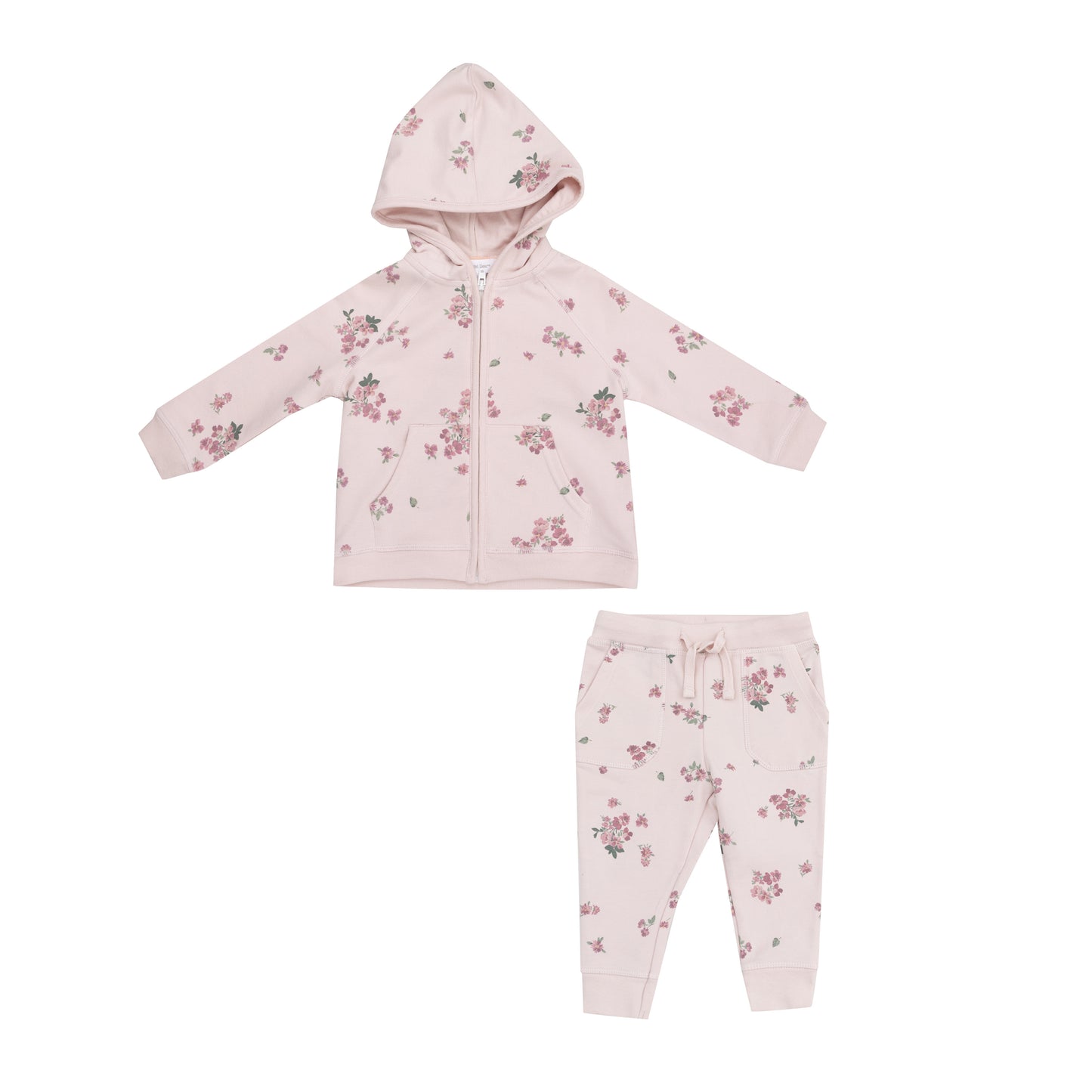 French Terry Zip Hoodie & Jogger Set, Pink Woodsorrel Floral