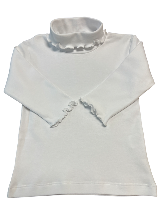 Girl's White Lettuce Edge Turtleneck