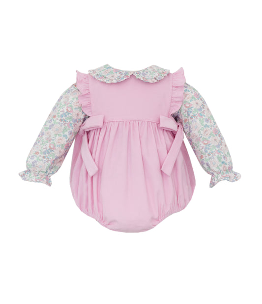 Pink Corduroy Bubble with Floral Blouse