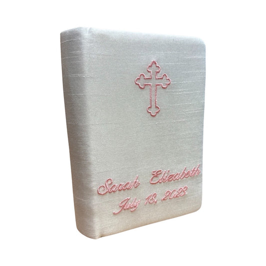 Personalized Children’s Bible in Shantung with Cross, Pink