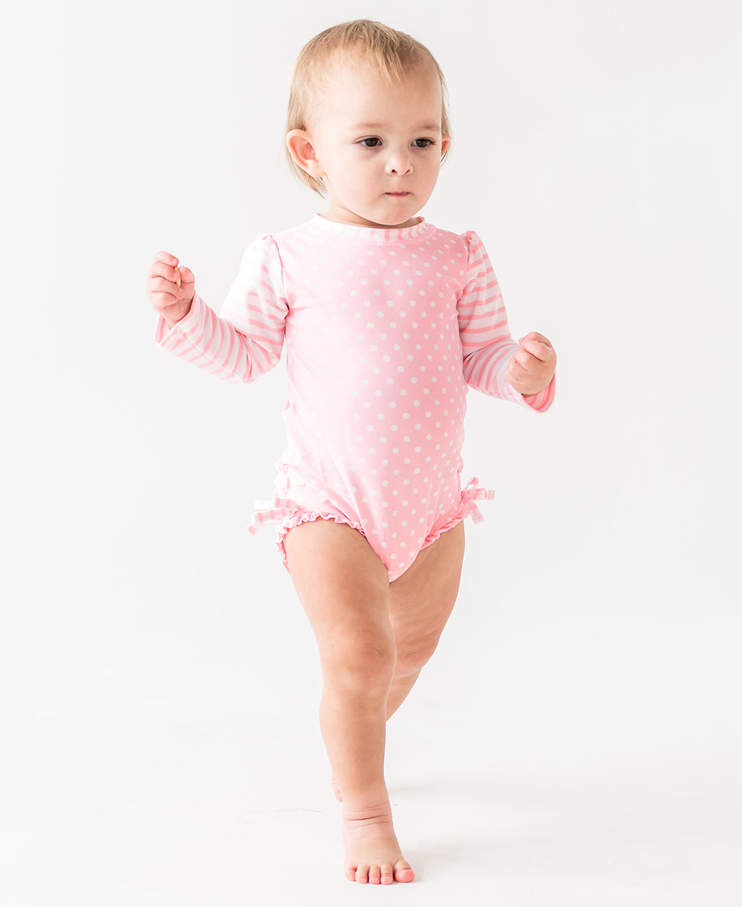 Pink Polka Dot One Piece Rash Guard