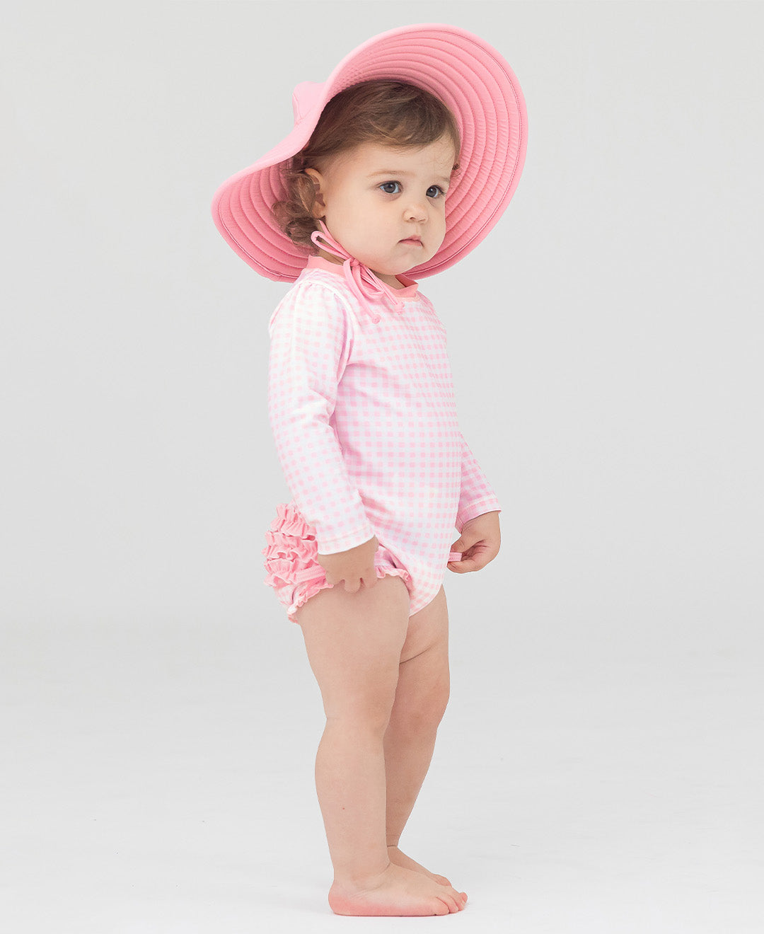 Light Pink Gingham One Piece Rash Guard