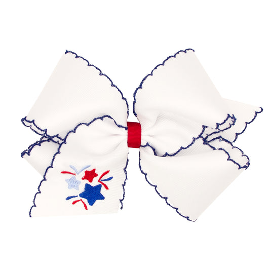 King Fireworks Embroidered Hair Bow, White with Blue