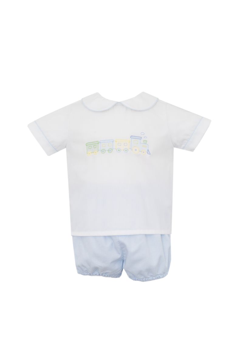 Train Blue Mini Gingham Diaper Set