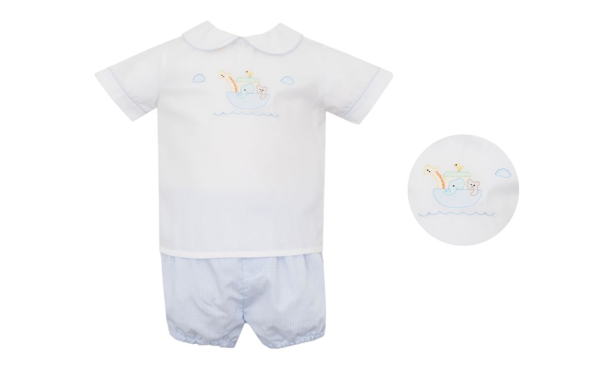 Noah's Ark Blue Microcheck Diaper Set