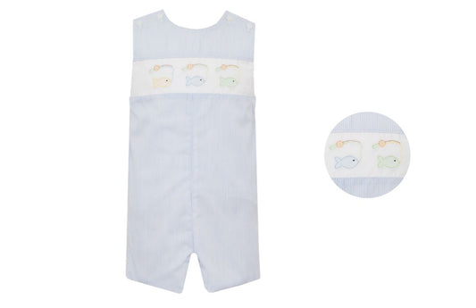 Fish Embroidered Light Blue Stripe John John
