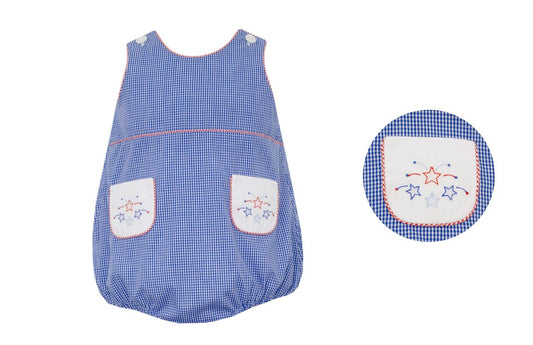 Boy's Stars Pockets Royal Blue Microcheck Sun Bubble