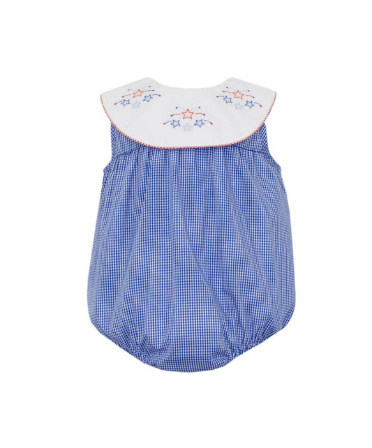 Girl's Stars Royal Blue Microcheck Round Bib Collar Bubble