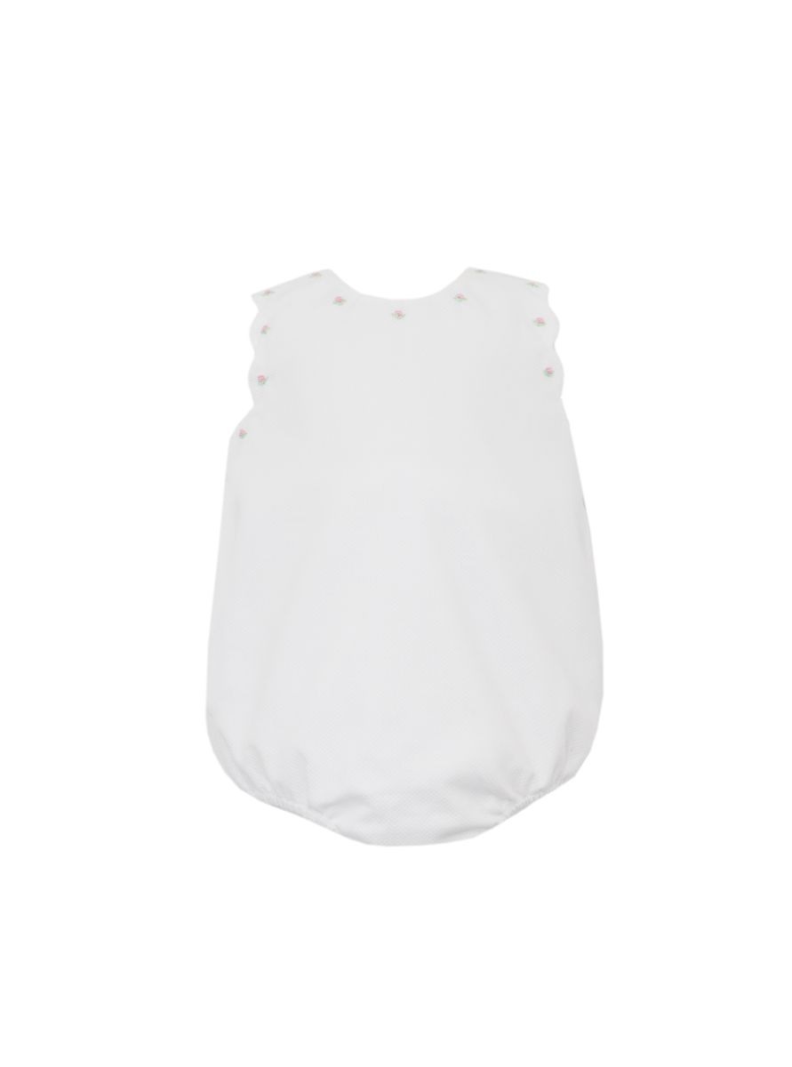 Girl's White Pique Scalloped Sleeveless Bubble w/ Flowers