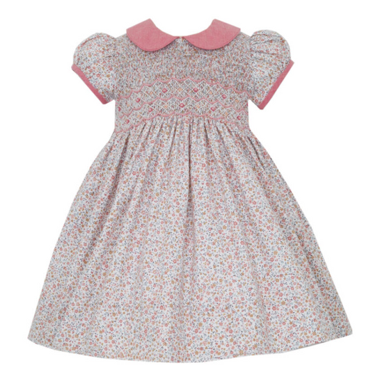 Tiny Liberty Floral Short Sleeve Smocked Collared Dress