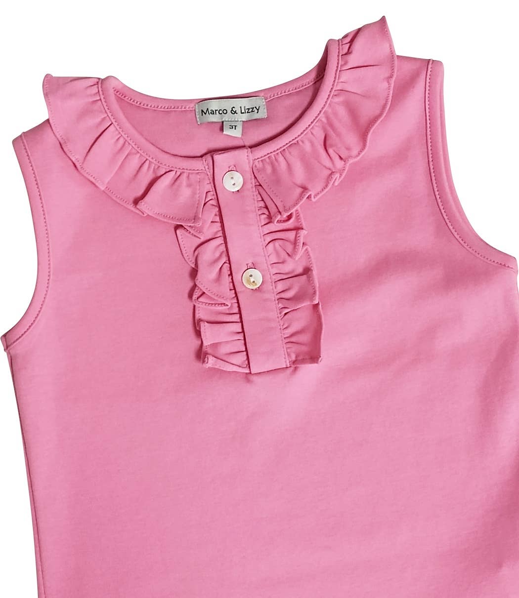 Girl's Fuchsia Ruffle Neck Sleeveless Top