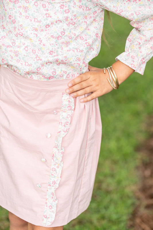 Kelsey Light Pink Floral Skirt (runs 2 sizes big)