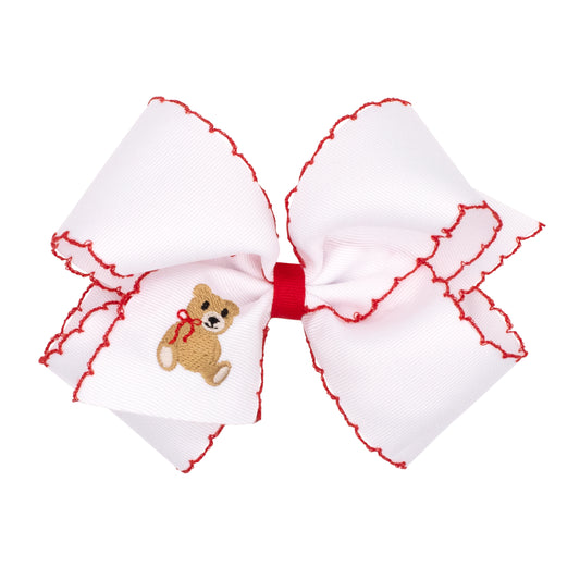 Embroidered Christmas Bear Hair Bow