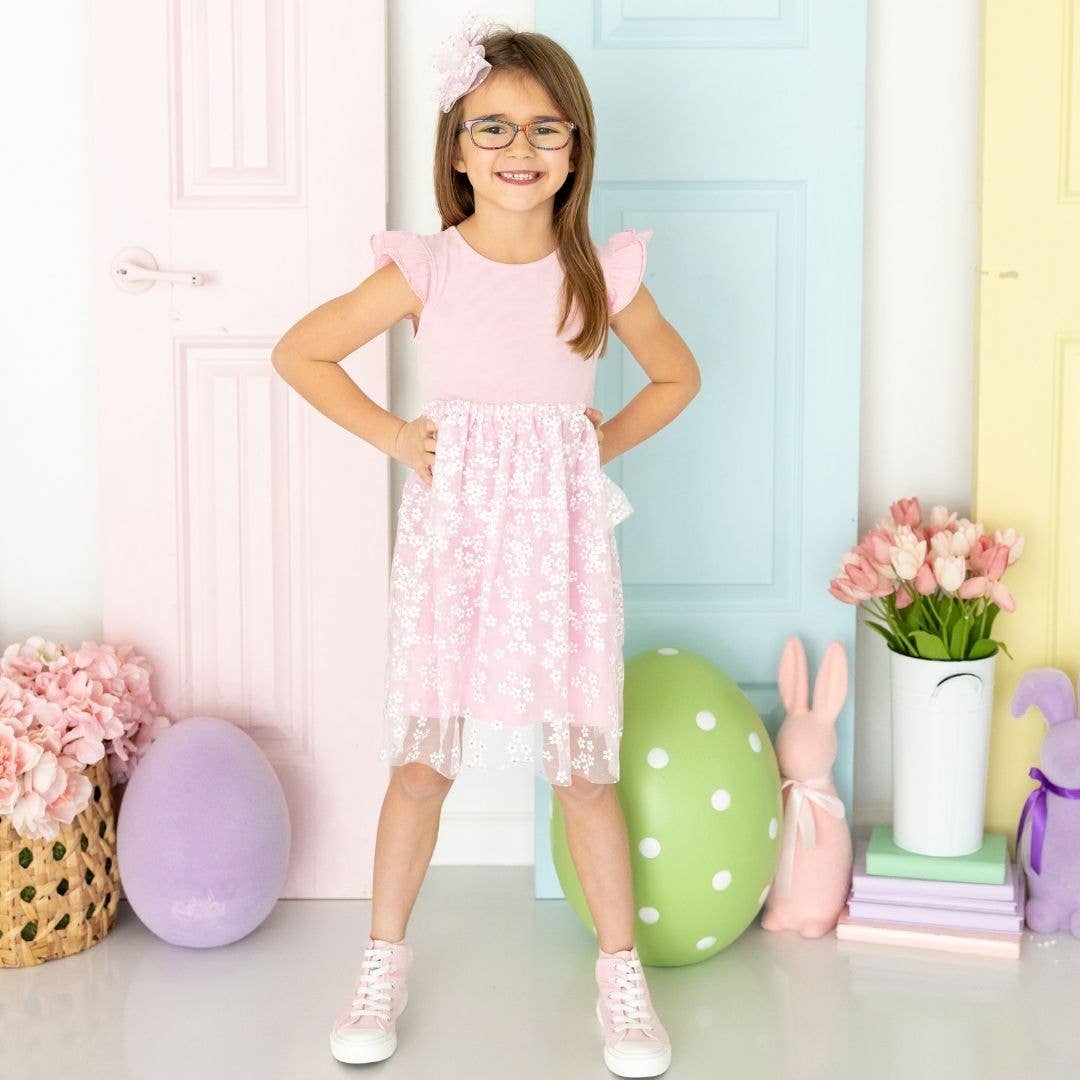 Pink Ditsy Daisy Easter Tiered Short Sleeve Tutu Dress