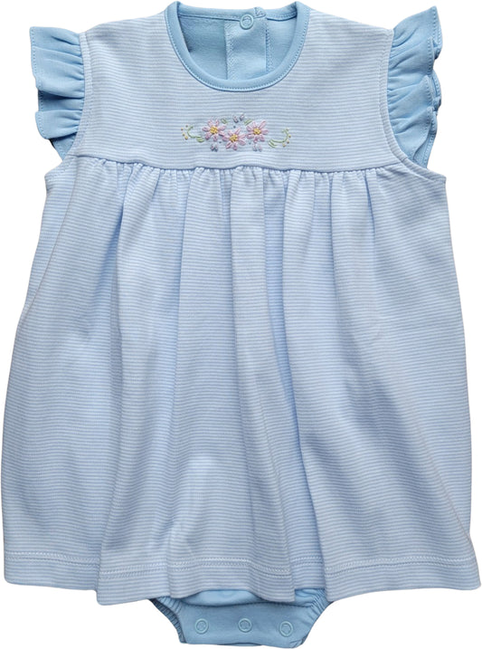 Girl's Lazy Daisy Embroidered Blue Stripe Apron Bubble
