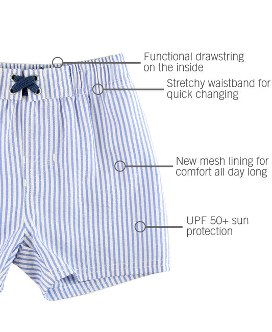 Periwinkle Blue Seersucker Swim Trunks