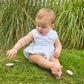 Little English traditional children's clothing. Light blue and white striped sleeveless bubble for baby boy for Summer