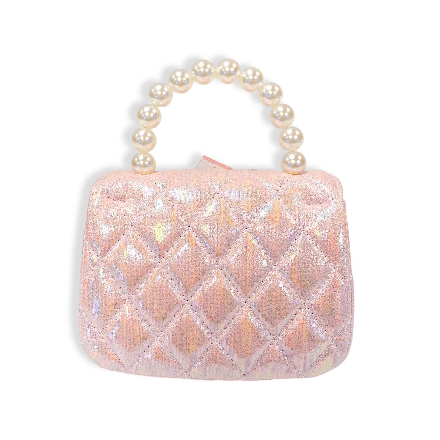 Embellished Bow Shiny Quilted Purse, Pink