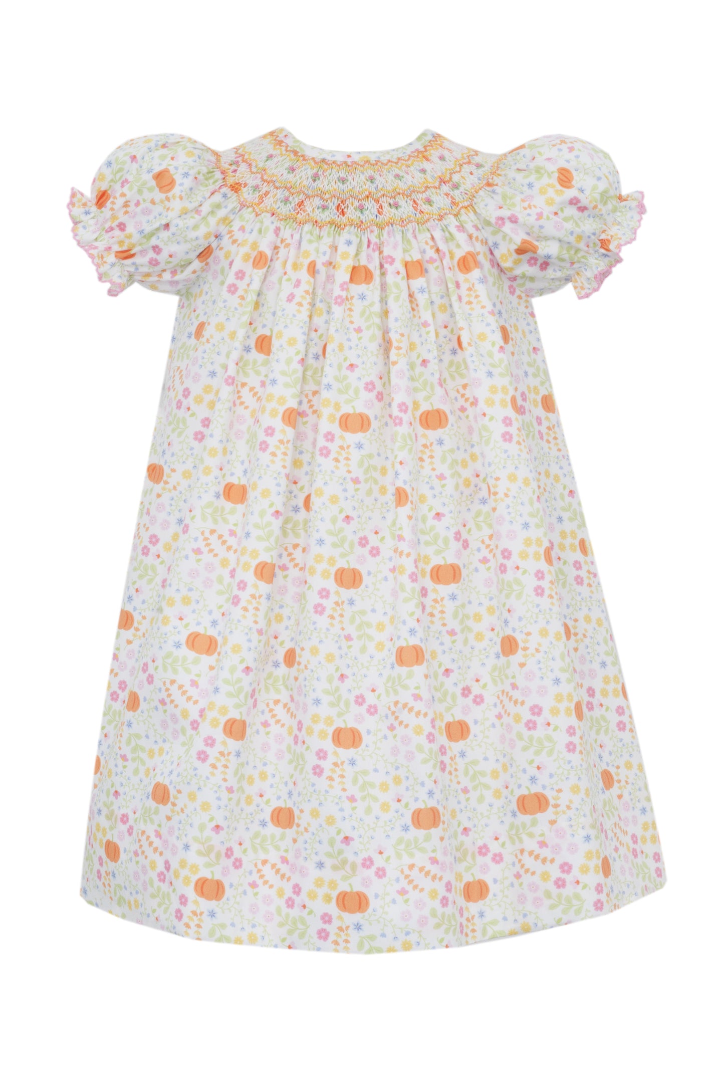 Pumpkin Print Orange & Pink Cotton Print Bishop