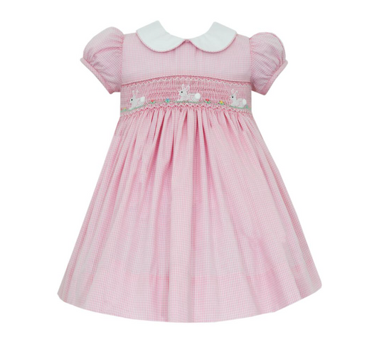 Girl's Smocked Bunnies Pink Gingham Float Dress