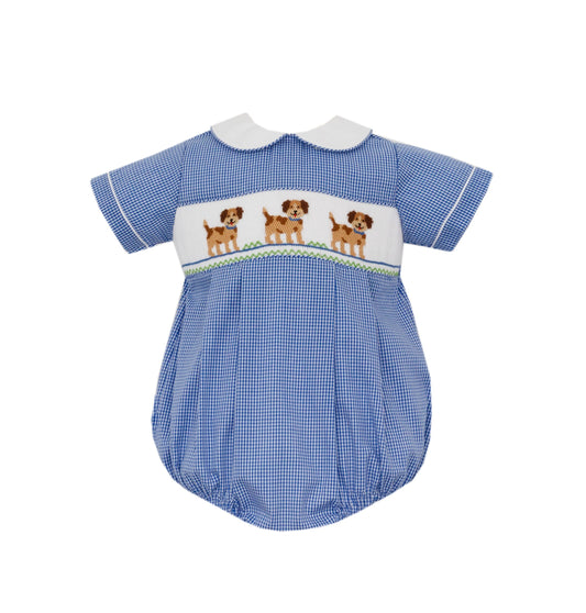 Puppies  Royal Blue Gingham Boy's Bubble