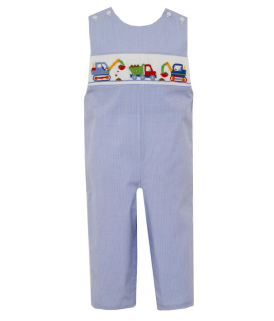 Boy's Construction Blue Mini Gingham Long John John