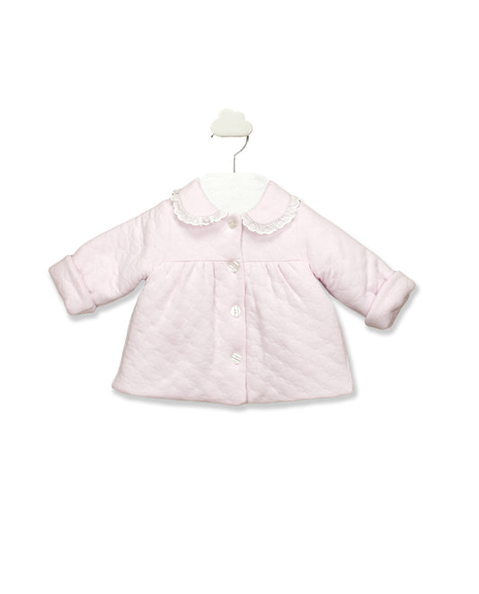 Pink Pointelle Diamond Ruffle Collared Coat