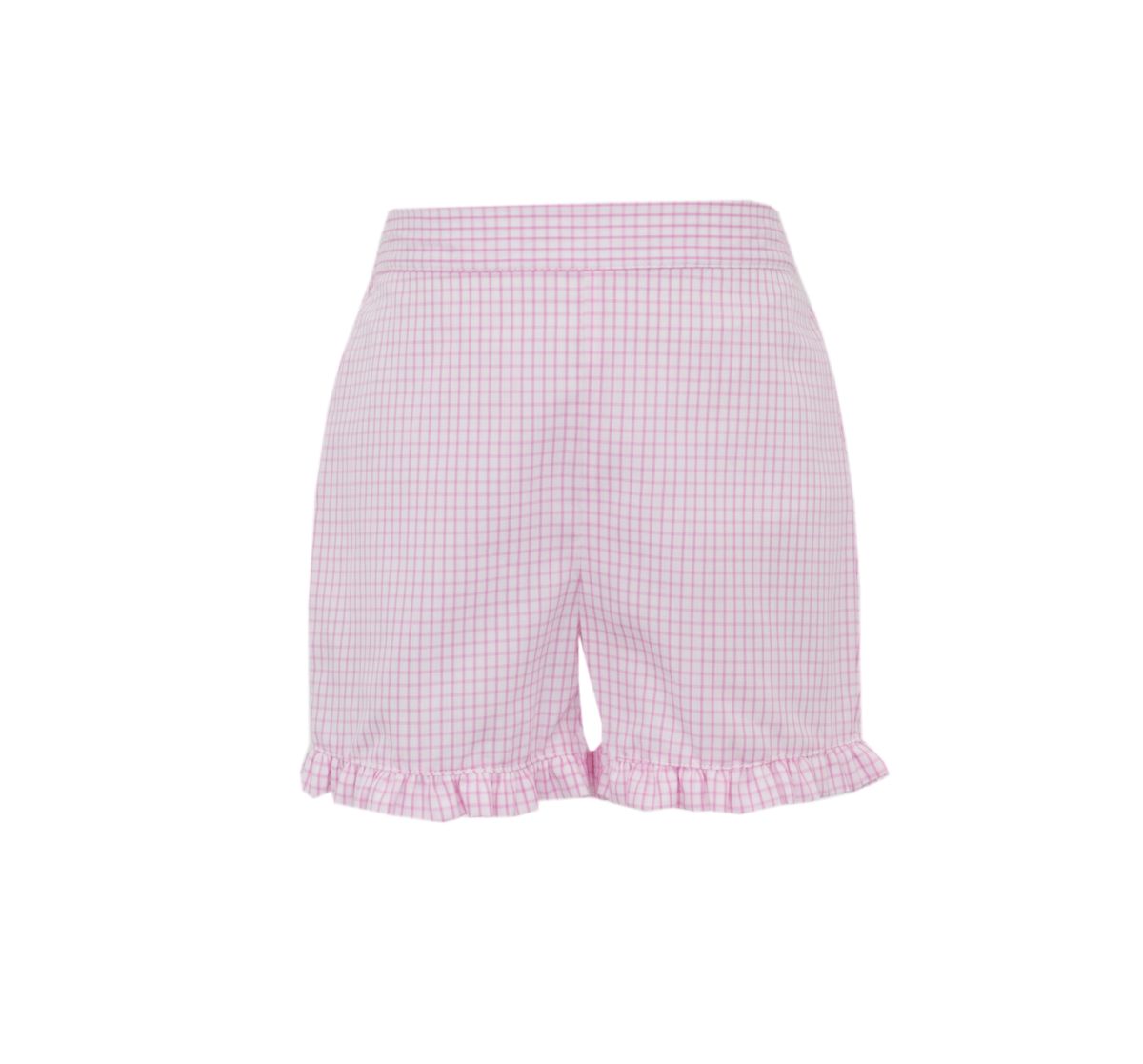 Girl's Pink Check Ruffle Shorts