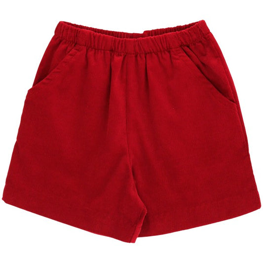 Red Corduroy Elastic Waist Shorts