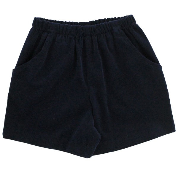 Navy Corduroy Elastic Waist Shorts