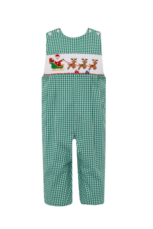 Santa Sleigh Boy Green Gingham Long Jon Jon