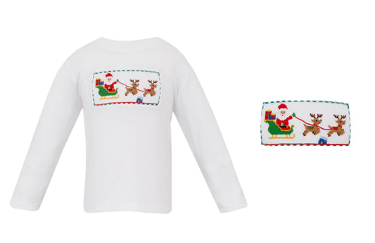Santa Sleigh White Knit Boy T-Shirt