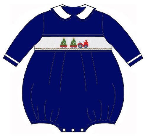 Christmas Tree Train Navy Blue Corduroy Short Bubble
